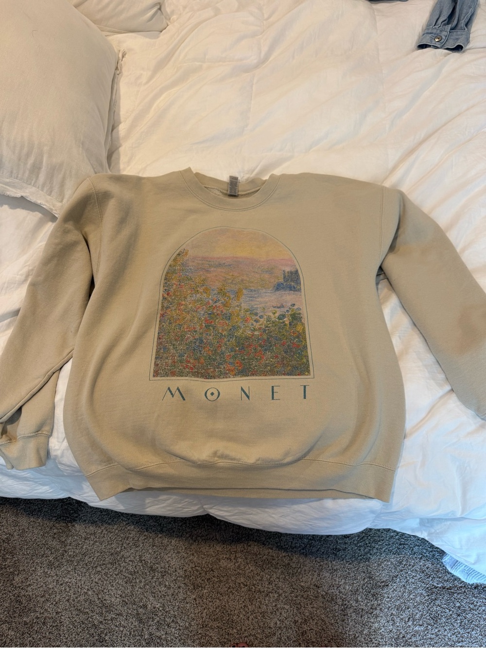 Monet Beige Graphic Crewneck Sweatshirt